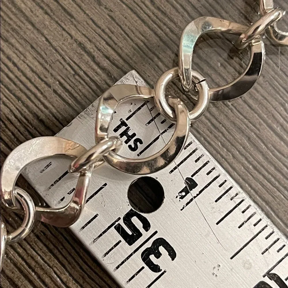 Vintage Sterling Silver Curved Circle Chain Link Toggle Bracelet, Length 7 3/4”